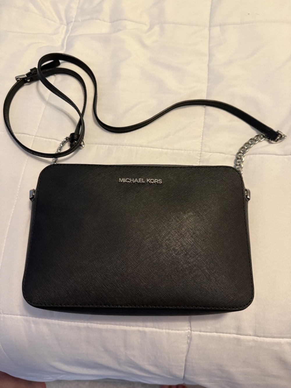 Michael Kors Jet Set Black Leather Chain-Strap Crossbody Bag